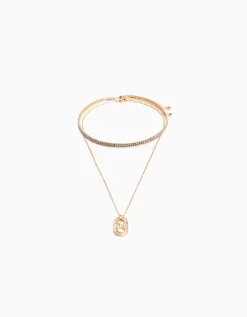 BERSHKA Pack 2 colliers ras du cou et chaîne charm Or Cheap