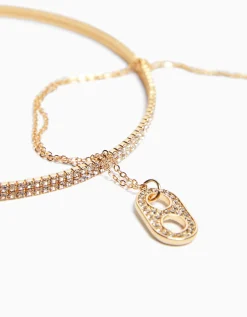 BERSHKA Pack 2 colliers ras du cou et chaîne charm Or Cheap