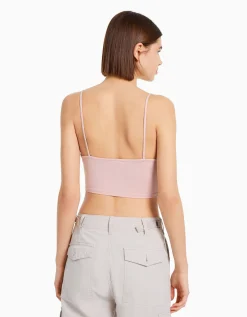BERSHKA Pack 3 crop tops bretelles Multicouleur Outlet