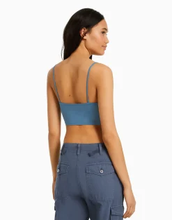 BERSHKA Pack 3 crop tops bretelles Multicouleur Discount