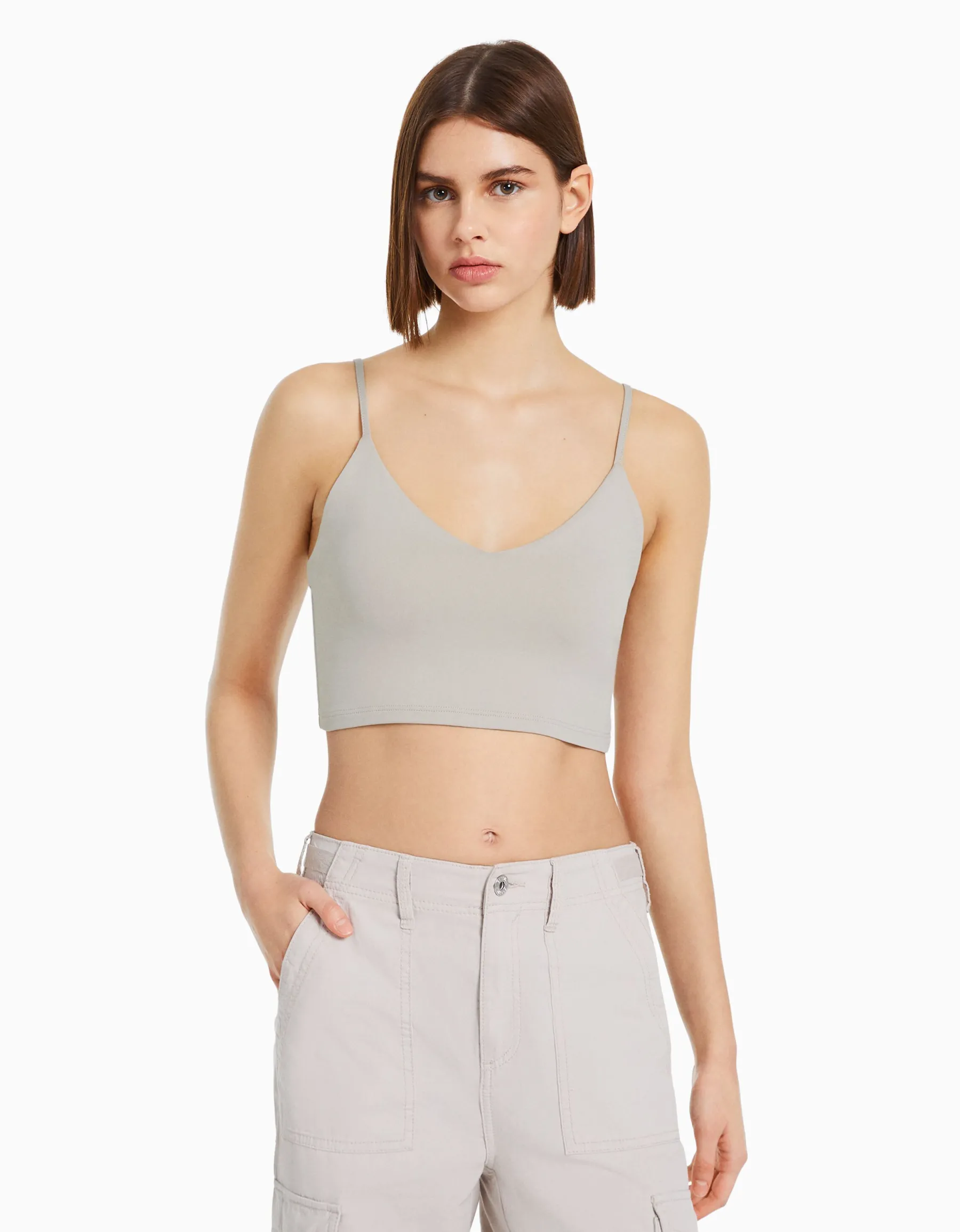 BERSHKA Pack 3 crop tops bretelles Multicouleur Discount