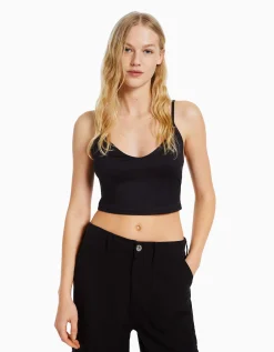 BERSHKA Pack 3 crop tops bretelles Multicouleur Outlet
