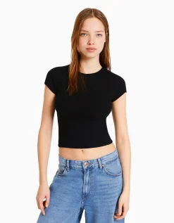 BERSHKA Pack 2 T-shirts manches courtes bord-côte Multicouleur Hot