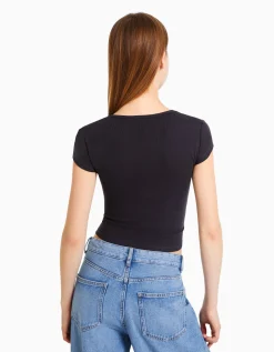 BERSHKA Pack 2 T-shirts manches courtes bord-côte Multicouleur Clearance
