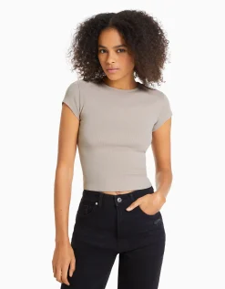 BERSHKA Pack 2 T-shirts manches courtes bord-côte Multicouleur Clearance