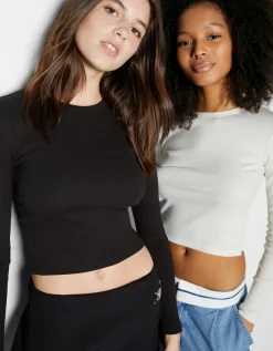 BERSHKA Pack 2 T-shirts manches longues bord-côte Multicouleur Best