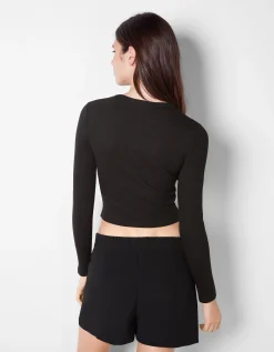 BERSHKA Pack 2 T-shirts manches longues bord-côte Multicouleur Best