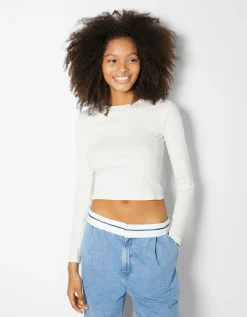 BERSHKA Pack 2 T-shirts manches longues bord-côte Multicouleur Best