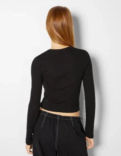 BERSHKA Pack 2 T-shirts manches longues bord-côte Multicouleur Sale