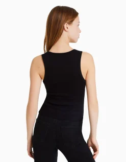 BERSHKA Pack 2 T-shirts sans manches bord-côte Multicouleur New