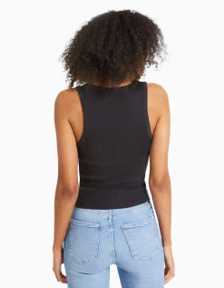 BERSHKA Pack 2 T-shirts sans manches bord-côte Multicouleur Discount