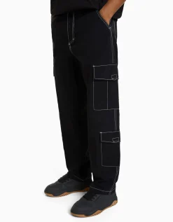 BERSHKA Pantalon cargo effet nylon fil contraste Noir Clearance