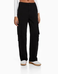 BERSHKA Pantalon cargo moulant serge multipoches Kaki Flash Sale