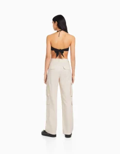 BERSHKA Pantalon cargo moulant serge multipoches Kaki Store