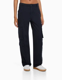 BERSHKA Pantalon cargo moulant serge multipoches Kaki Hot
