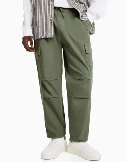 BERSHKA Pantalon cargo stoppeurs Kaki Sale