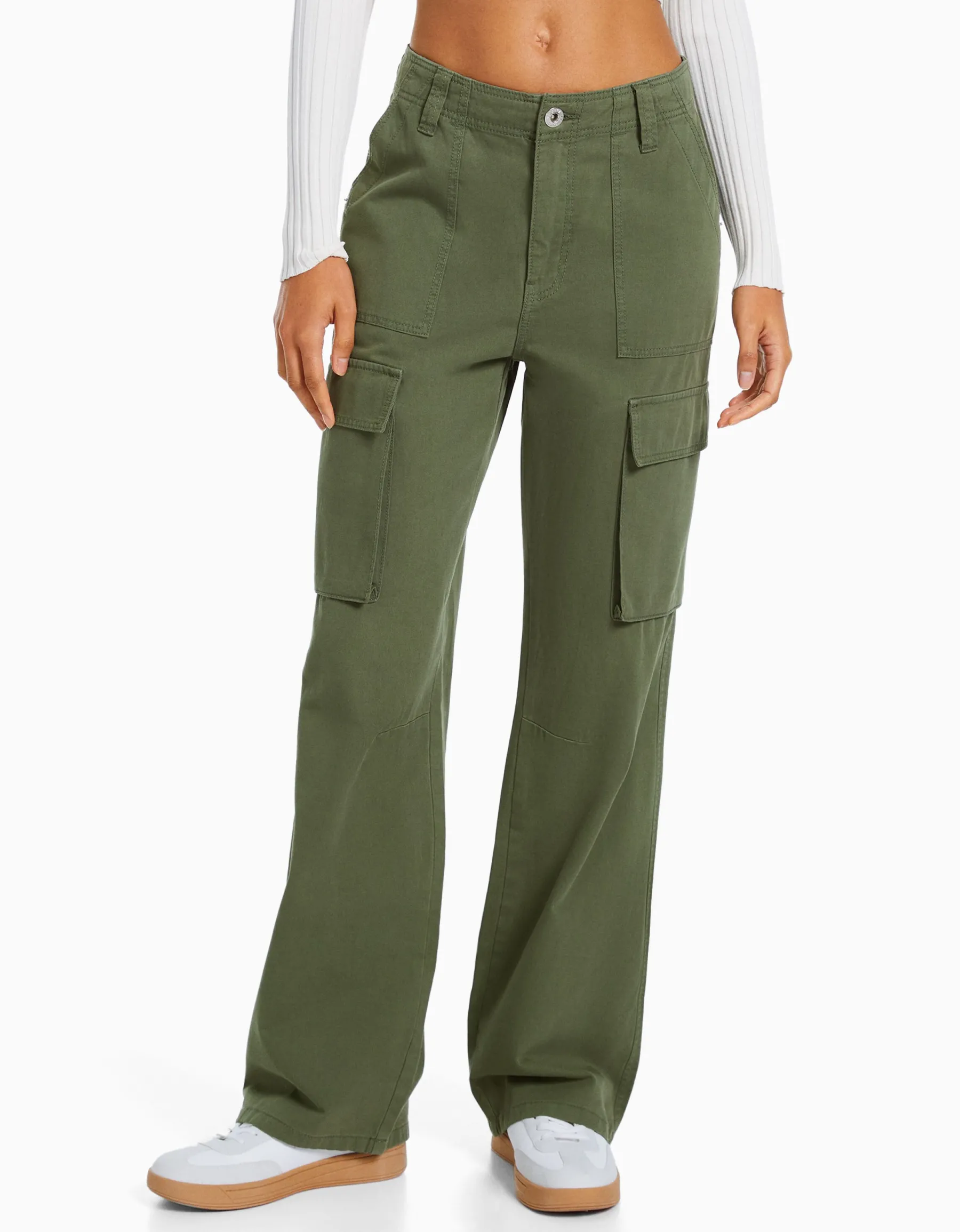 BERSHKA Pantalon cargo straight Noir Store