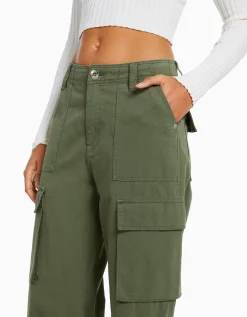 BERSHKA Pantalon cargo straight Noir Store