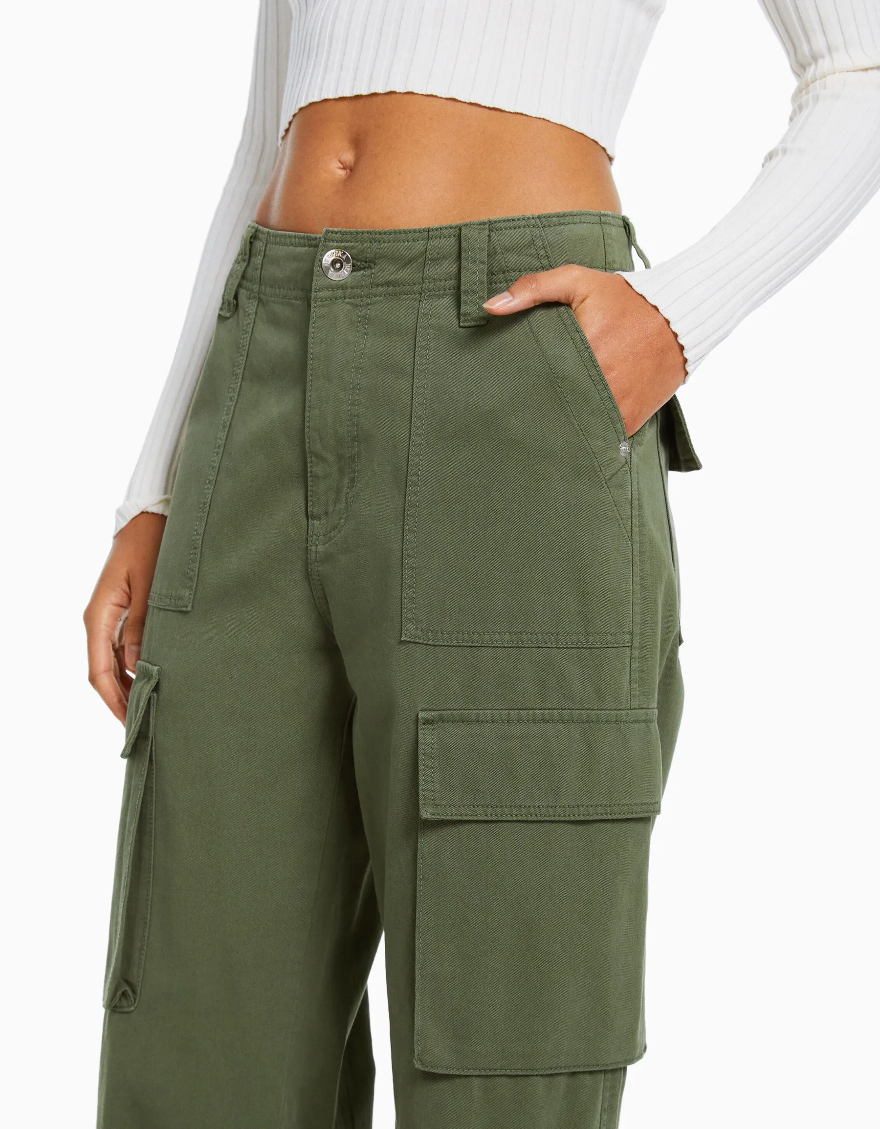 BERSHKA Pantalon cargo straight Noir Store