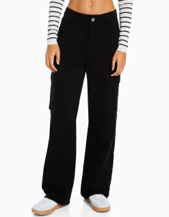 BERSHKA Pantalon cargo straight Noir Shop