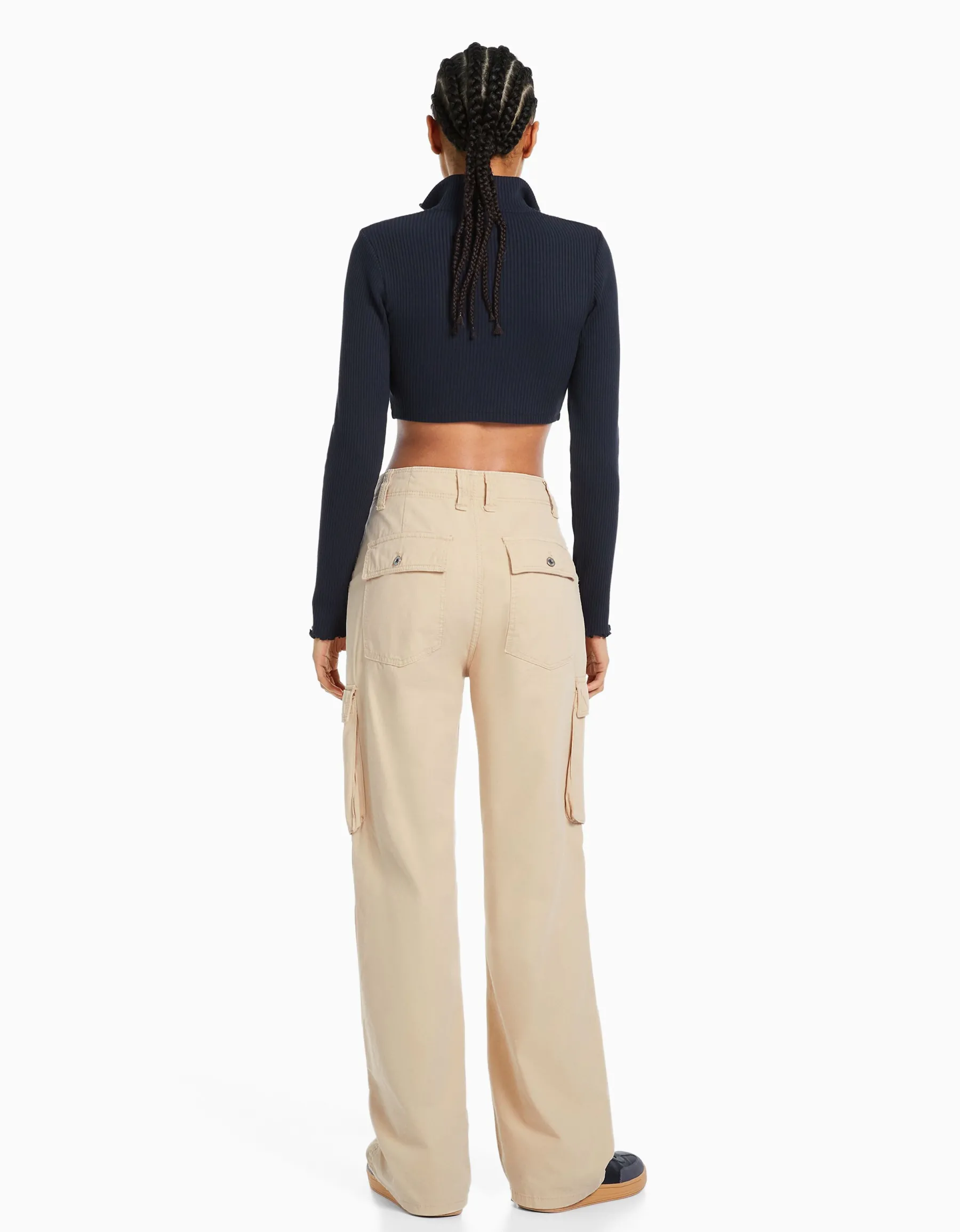 BERSHKA Pantalon cargo straight Noir Cheap