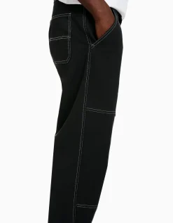 BERSHKA Pantalon cargo wide coutures contrastes Bleu foncé Hot