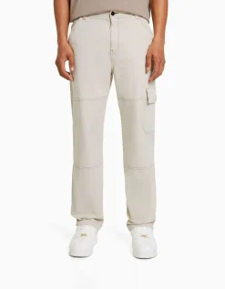 BERSHKA Pantalon cargo wide coutures contrastes Bleu foncé Shop