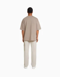 BERSHKA Pantalon cargo wide coutures contrastes Bleu foncé Shop