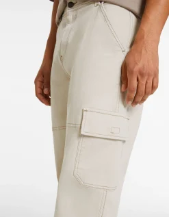 BERSHKA Pantalon cargo wide coutures contrastes Bleu foncé Shop