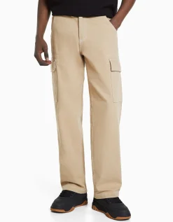 BERSHKA Pantalon cargo wide fil contraste Noir Fashion