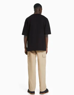 BERSHKA Pantalon cargo wide fil contraste Noir Fashion