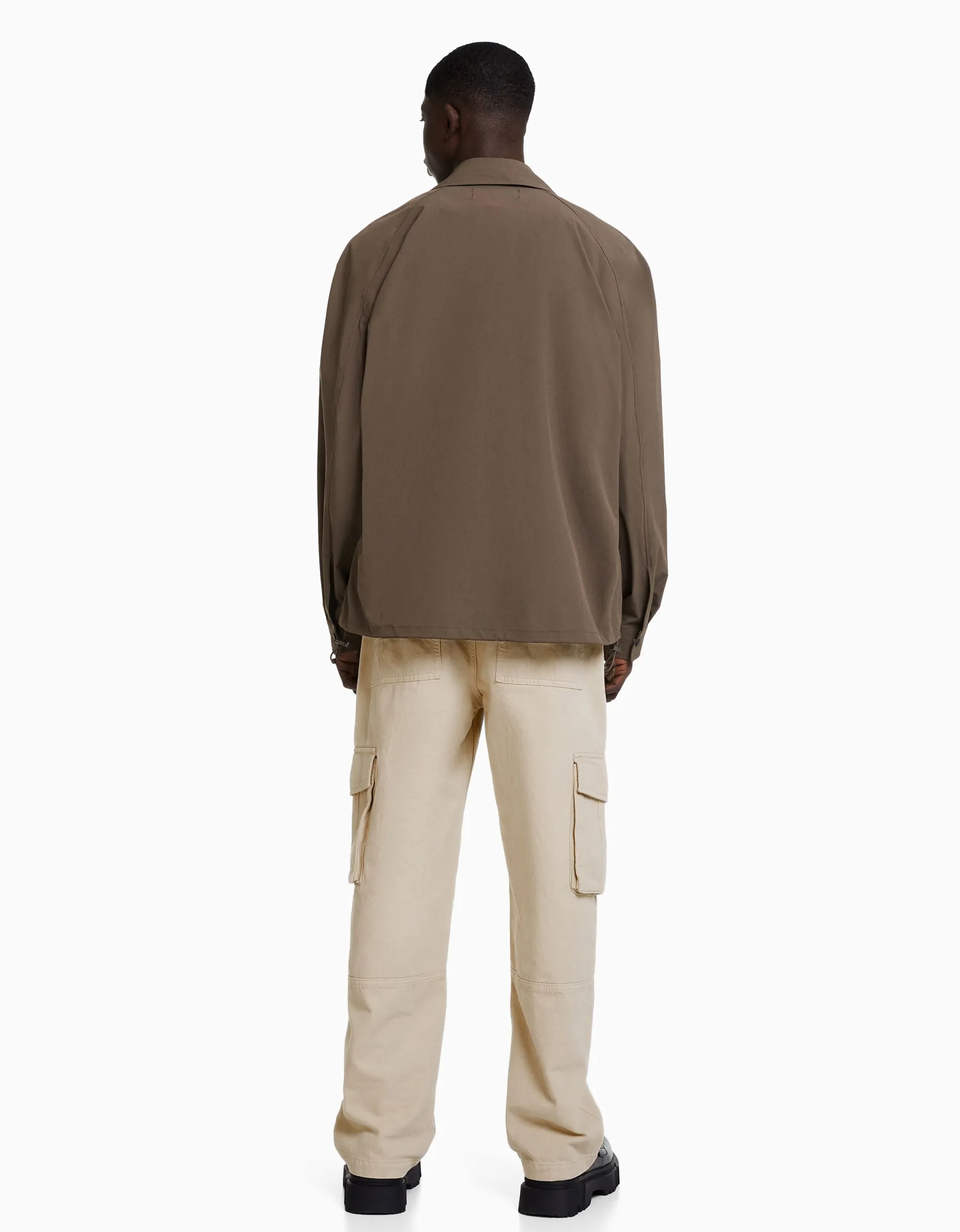 BERSHKA Pantalon cargo wide leg coton Écru New