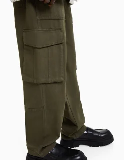 BERSHKA Pantalon cargo wide leg coton Noir Shop