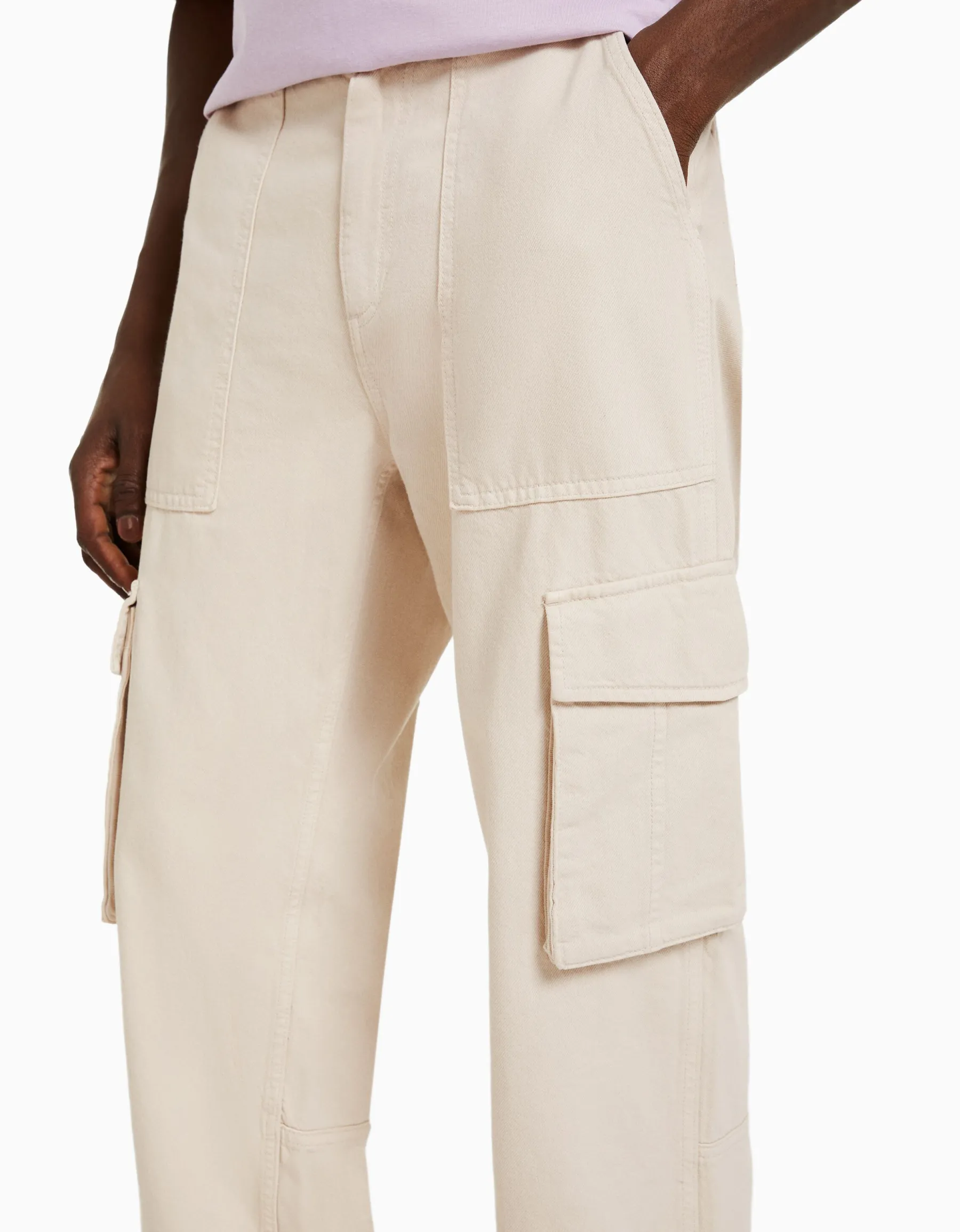 BERSHKA Pantalon cargo wide leg coton Noir Flash Sale