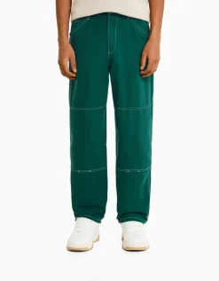 BERSHKA Pantalon carpenter coton Vert Flash Sale
