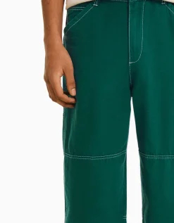 BERSHKA Pantalon carpenter coton Vert Flash Sale