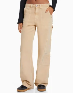 BERSHKA Pantalon carpenter loose fit toile Sable Store