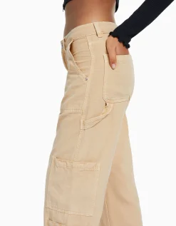BERSHKA Pantalon carpenter loose fit toile Sable Store