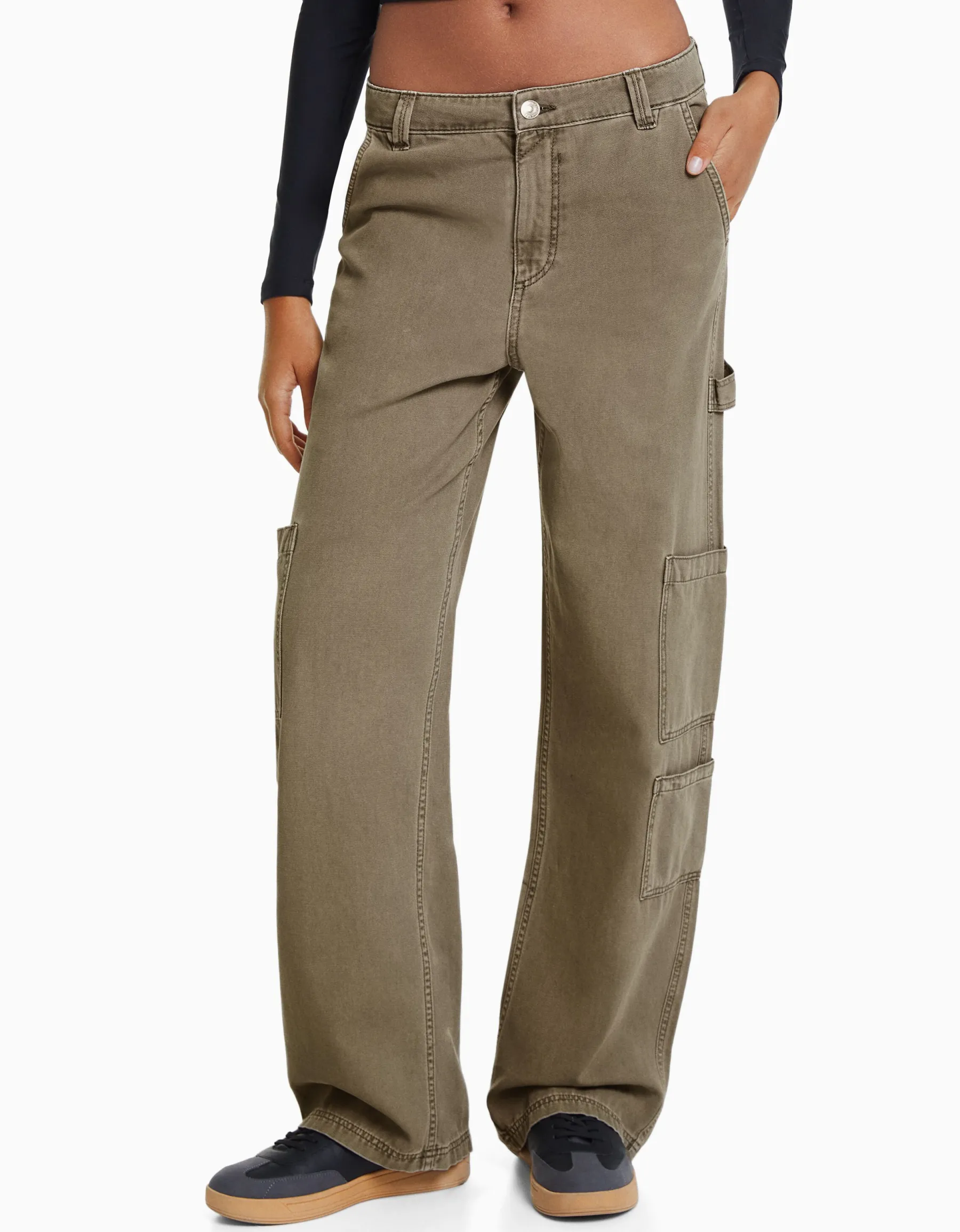 BERSHKA Pantalon carpenter loose fit toile Sable Outlet