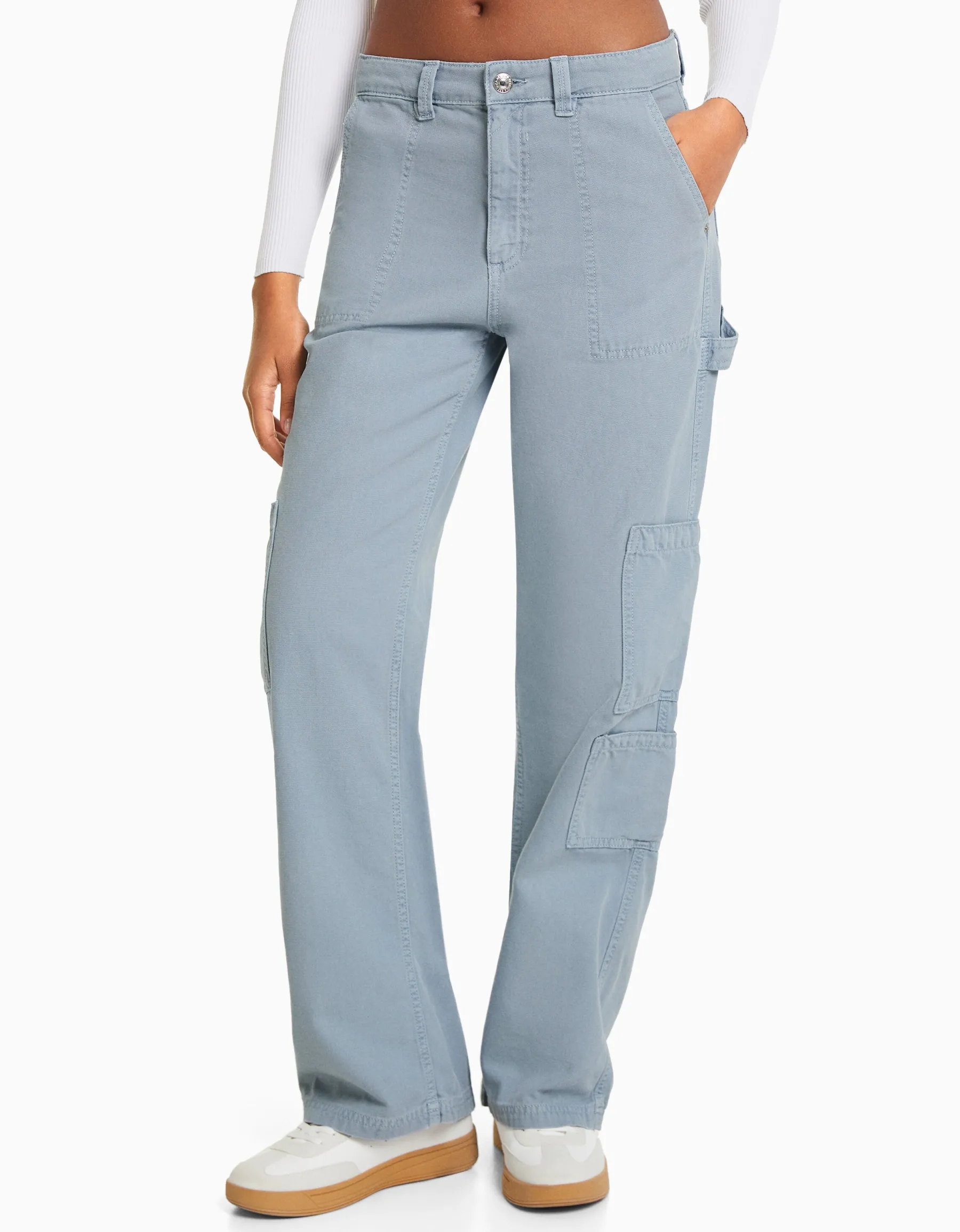 BERSHKA Pantalon carpenter loose fit toile Sable Discount