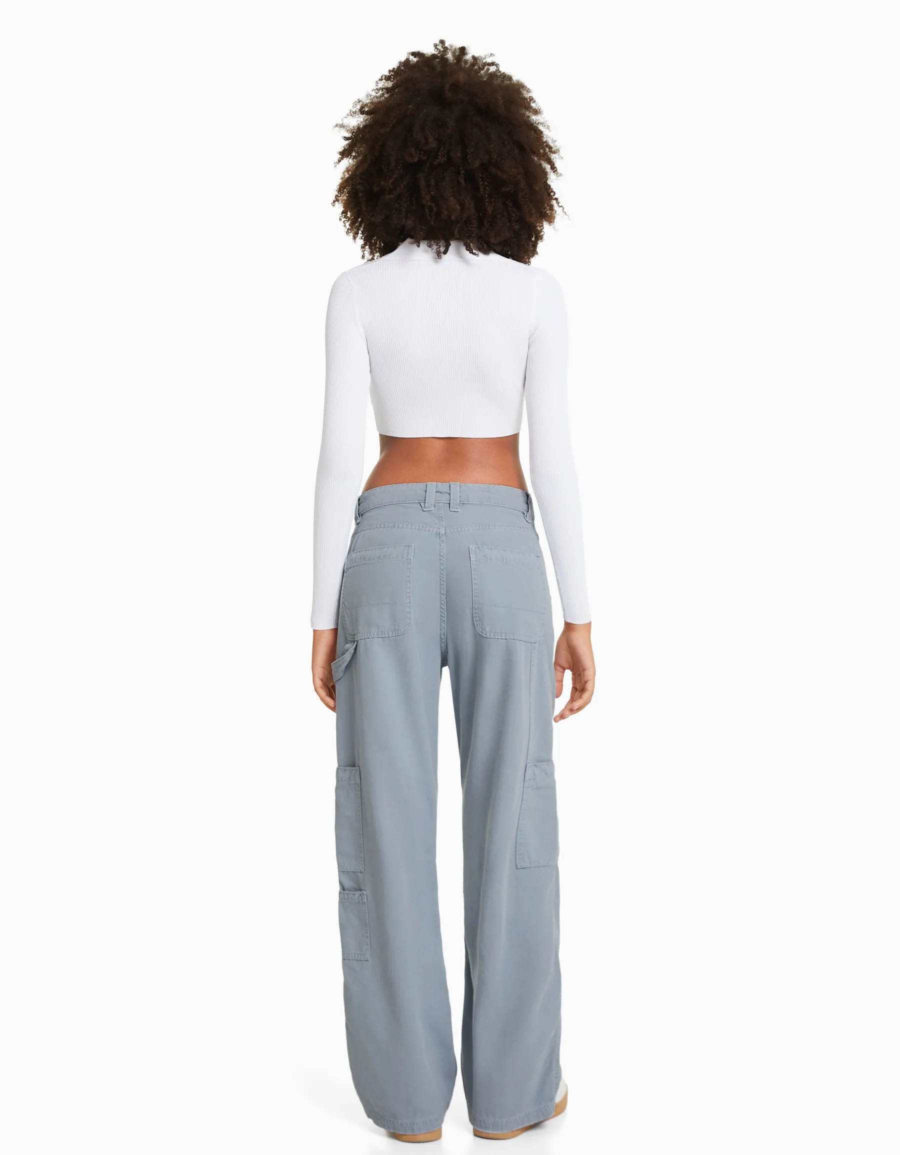 BERSHKA Pantalon carpenter loose fit toile Sable Discount