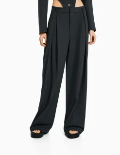 BERSHKA Pantalon coupe tailleur jambe large Gris Hot