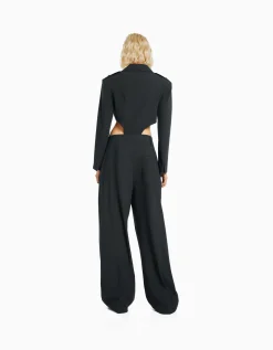 BERSHKA Pantalon coupe tailleur jambe large Gris Hot