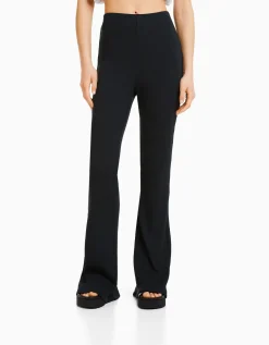 BERSHKA Pantalon flare bord-côte Gris Sale