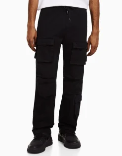 BERSHKA Pantalon jogger cargo coton Noir Hot