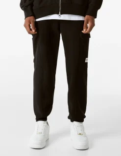 BERSHKA Pantalon jogger cargo molleton Noir Hot