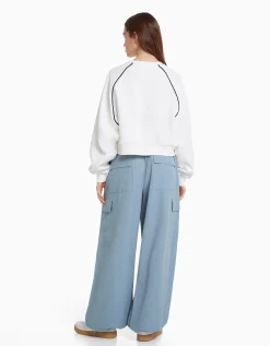 BERSHKA Pantalon jogger cargo parachute Bleu lavé Outlet
