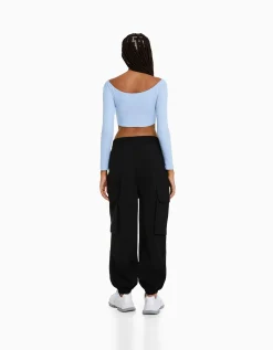 BERSHKA Pantalon jogger cargo poches effet nylon Gris Best Sale
