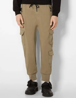 BERSHKA Pantalon jogger cargo slim Blanc cassé Fashion