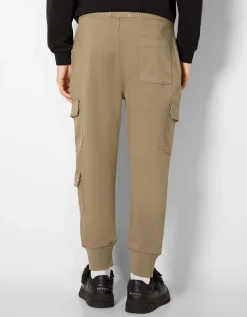 BERSHKA Pantalon jogger cargo slim Blanc cassé Fashion